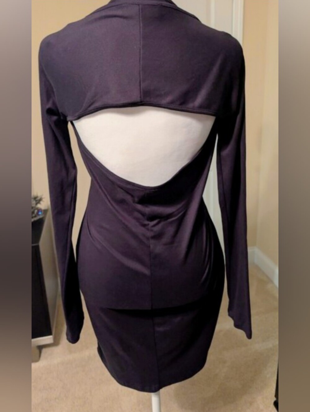 SWANK A Posh  Scoop Neck Dress In Satiny Black with Built In Long Sleeve Bolero